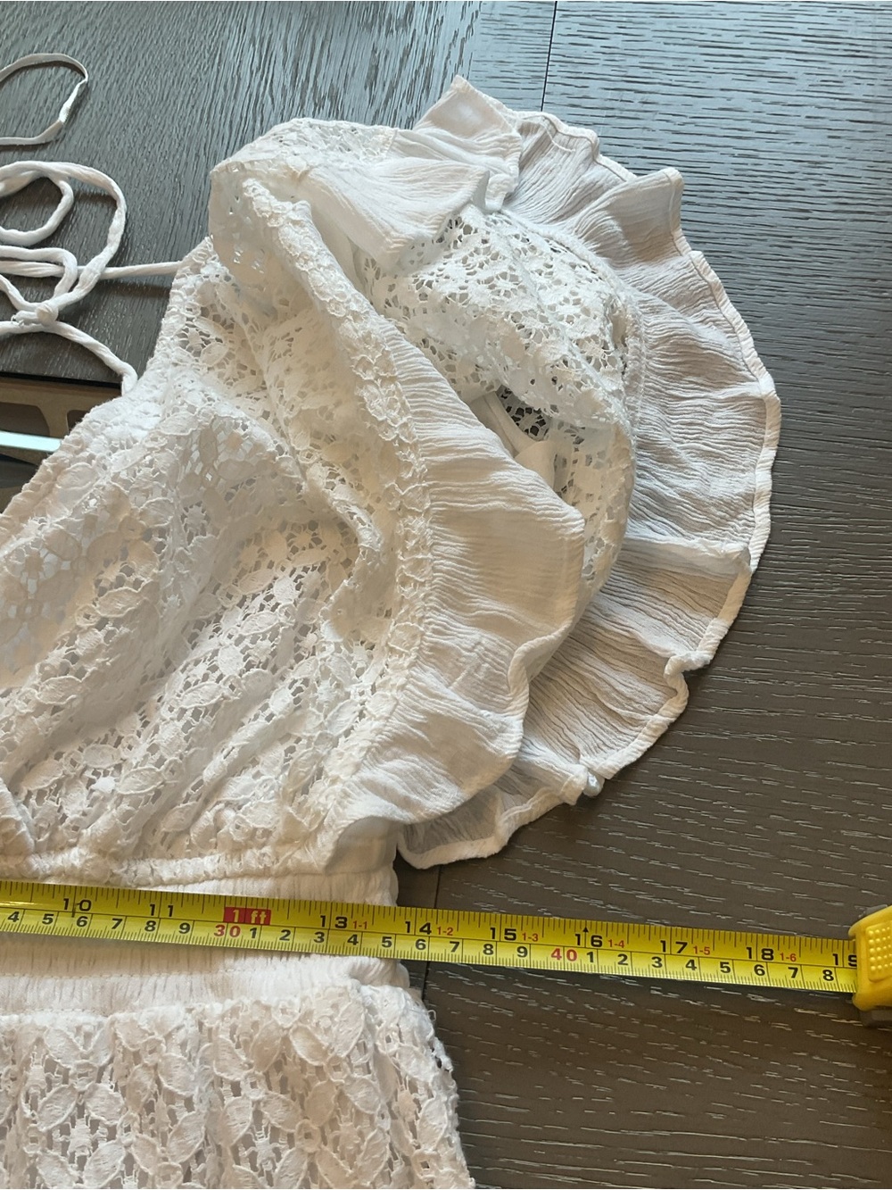 Japna Boho White Lace V-Neck Ruffle Romper . - Picture 7 of 9